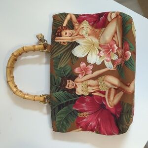 Vintage Tote With Faux Bamboo Handles And Shoulder Strap